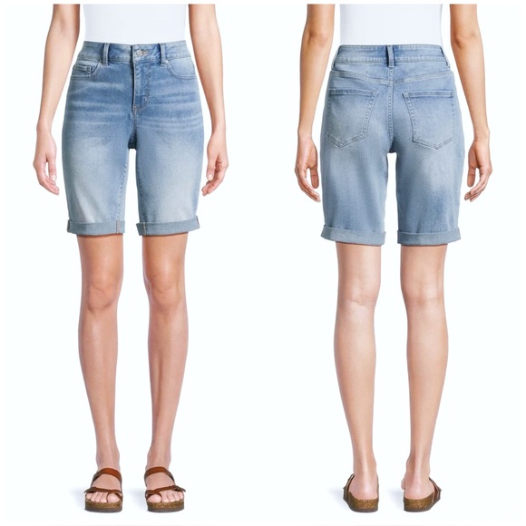 Time and Tru Pants - Time and Tru : size 16 : light wash double cuff denim jean bermuda summer shorts